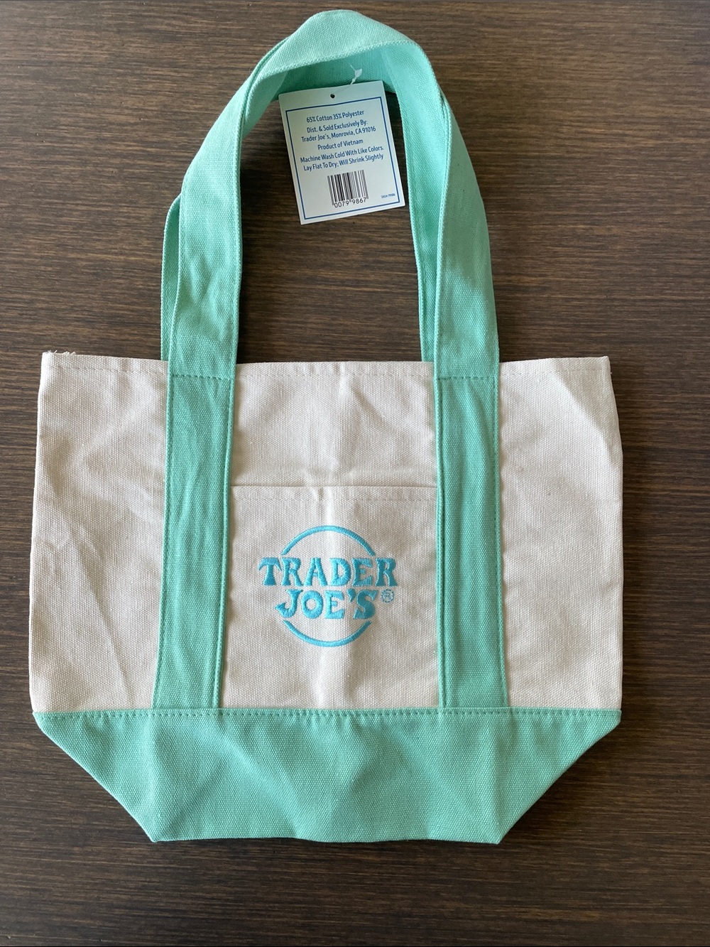 TRADER JOE’S MINI PASTEL CANVAS TOTE BAG Mint Green Cream 2026 Limited Edition